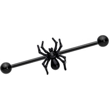 Load image into Gallery viewer, 14G Black Gem Black Creepy Critter Spider Industrial Barbell 38mm
