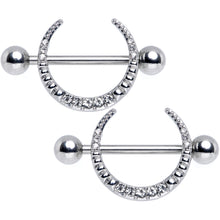 Load image into Gallery viewer, 14G 9/16 Clear Gem Sliver Crescent Moon Nipple Shield Set
