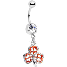 Load image into Gallery viewer, Clear Gem Red St Patricks Day Shamrock Dangle Belly Ring

