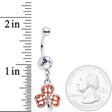 Load image into Gallery viewer, Clear Gem Red St Patricks Day Shamrock Dangle Belly Ring
