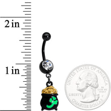 Load image into Gallery viewer, Clear Gem Black Pot of Gold St Patricks Day Dangle Belly Ring
