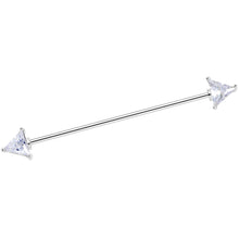 Load image into Gallery viewer, 16G Black Clear Gem Love Triangles Industrial Barbell Bonus Pack Set
