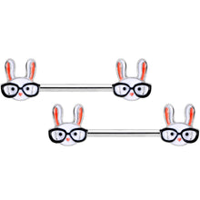 Load image into Gallery viewer, 14G 5/8 Nerdy Easter Bunny Barbell Nipple Ring Set

