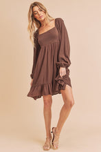 Load image into Gallery viewer, New Ruffled Hem Square Neck Balloon Sleeve Mini Dress For Women – Trendy, Elegant, Feminine &amp; Fashion-Forward
