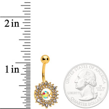 Load image into Gallery viewer, Clear Aurora Dangle Gem Gold Tone Sunburst Belly Ring
