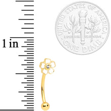 Load image into Gallery viewer, 16G 3/8 Clear Gem Gold Tone White Flower Curved Eyebrow Ring
