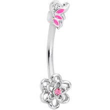 Load image into Gallery viewer, 16G 3/8 Pink Gem Butterfly Loopy Flower Curved Eyebrow Ring

