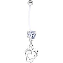 Load image into Gallery viewer, Clear CZ Gem Baby Precious Footprints Dangle Pregnancy Belly Ring
