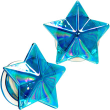 Load image into Gallery viewer, 2G Blue Aurora Glass Faceted Star Double Flare Plug Set 6mm to 16mm Sizes
