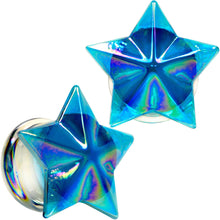 Load image into Gallery viewer, 2G Blue Aurora Glass Faceted Star Double Flare Plug Set 6mm to 16mm Sizes
