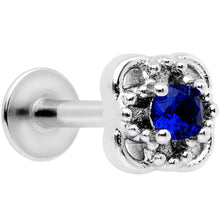 Load image into Gallery viewer, 16G 5/16 Blue CZ Gem Square Cross Labret Monroe Tragus
