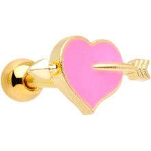 Load image into Gallery viewer, 16G 1/4 Gold Tone Sweet Pink Sweetheart Cartilage Earring
