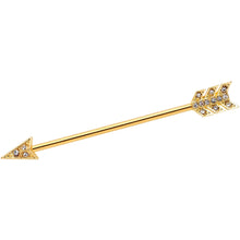 Load image into Gallery viewer, 14G Clear Gem Gold Tone Flying Arrow Industrial Barbell 38mm

