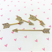 Load image into Gallery viewer, 14G 9/16 Clear Gem Gold Tone Flying Arrow Barbell Nipple Ring Set
