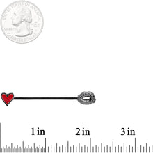 Load image into Gallery viewer, 14G Red Heart Black Kiss of Death Industrial Barbell 38mm

