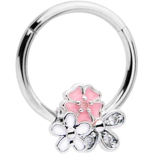 Load image into Gallery viewer, 16G 3/8 Clear CZ Gem Pink White Bouquet Hinged Segment Ring
