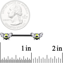 Load image into Gallery viewer, 14G 9/16 Black Blissful Bumblebee Barbell Nipple Ring Set
