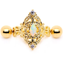 Load image into Gallery viewer, 16G 1/2 White Synthetic Opal Gold Tone Art Deco Cartilage Cuff
