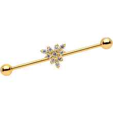 Load image into Gallery viewer, 14G Clear CZ Gold Tone Triangle Industrial Barbell 38mm
