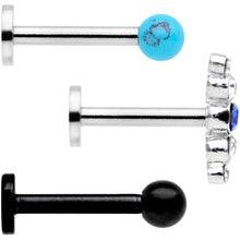 Load image into Gallery viewer, 16G 5/16 Faux Turquoise Ball Internally Threaded Labret Set of 3
