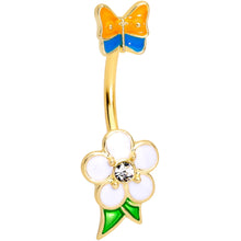 Load image into Gallery viewer, Clear Gem Gold Tone Spring Flower Butterfly Double Mount Belly Ring
