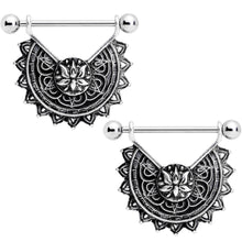 Load image into Gallery viewer, 14G 9/16 Drama Lotus Flower Mandala Dangle Nipple Ring Set
