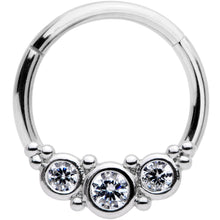 Load image into Gallery viewer, 16G 3/8 Clear CZ Circle Trio Hinged Segment Ring
