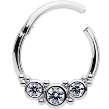 Load image into Gallery viewer, 16G 3/8 Clear CZ Circle Trio Hinged Segment Ring

