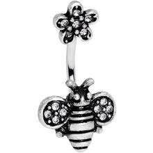 Load image into Gallery viewer, Clear Gem Bumble Bee Blossom Flower Double Mount Belly Ring
