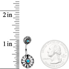 Load image into Gallery viewer, Faux Turquoise Openwork Flower Double Mount Belly Ring
