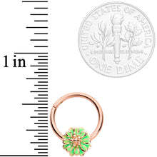 Load image into Gallery viewer, 16G 3/8 Rose Gold Tone Green Flower Hinged Segment Ring
