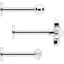 Load image into Gallery viewer, 16G 5/16 White Faux Opal Flower Labret Set of 3

