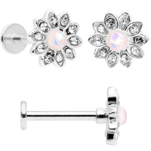 Load image into Gallery viewer, 16G 5/16 White Faux Opal Flower Labret Set of 3
