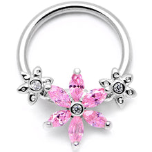 Load image into Gallery viewer, 16G 3/8 Pink CZ Gem Flower BCR Captive Ring
