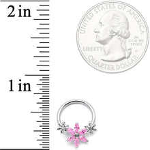 Load image into Gallery viewer, 16G 3/8 Pink CZ Gem Flower BCR Captive Ring
