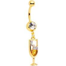 Load image into Gallery viewer, Clear Gem Gold Tone Glass of Champagne Dangle Belly Ring
