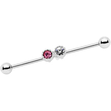 Load image into Gallery viewer, 14G Clear Pink Gem Double Drama Industrial Barbell 38mm

