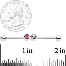 Load image into Gallery viewer, 14G Clear Pink Gem Double Drama Industrial Barbell 38mm
