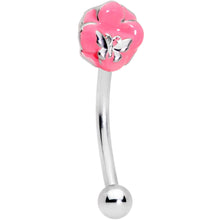 Load image into Gallery viewer, 16G 3/8 Pink Flower Resting Butterfly Curved Eyebrow Ring
