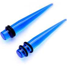 Load image into Gallery viewer, Blue Acrylic Straight Taper Set Available in Sizes  14G to 00G
