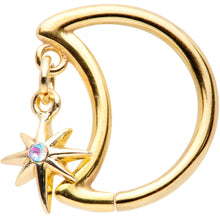 Load image into Gallery viewer, 16G 3/8 Aurora Gem Gold Tone Moon Star Right Ear Closure Ring
