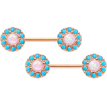 Load image into Gallery viewer, 14G 9/16 White Faux Opal Gold Tone Southwestern Nipple Ring Set
