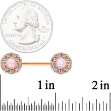 Load image into Gallery viewer, 14G 9/16 White Faux Opal Rose Gold Tone Wreath Nipple Ring Set

