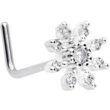 Load image into Gallery viewer, 20G 1/4 Clear CZ Gem Flower L Shaped Nose Ring
