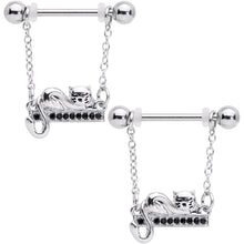 Load image into Gallery viewer, 14G 5/8 Black Gem Nap Cat Dangle Nipple Ring Set
