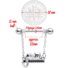 Load image into Gallery viewer, 14G 5/8 Black Gem Nap Cat Dangle Nipple Ring Set
