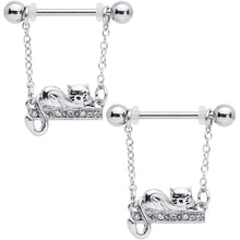 Load image into Gallery viewer, 14G 5/8 Clear Gem Nap Cat Dangle Nipple Ring Set
