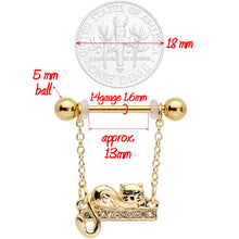 Load image into Gallery viewer, 14G 5/8 Clear Gem Gold Tone Nap Cat Dangle Nipple Ring Set

