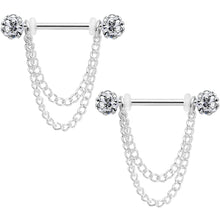 Load image into Gallery viewer, 14G Clear Gem End Chain Dangle Nipple Ring Set
