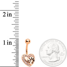Load image into Gallery viewer, Clear Gem Rose Gold Tone Dog Paw Print Heart Puppy Love Belly Ring

